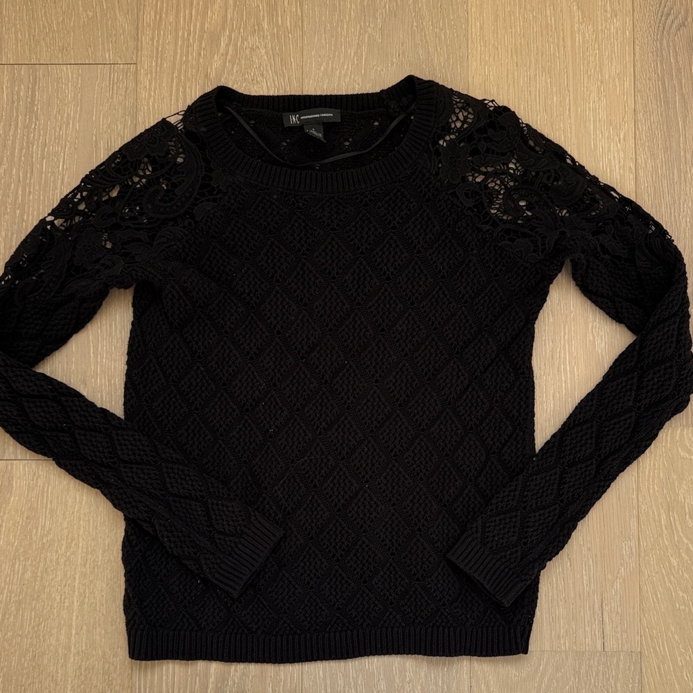 INC International Concepts Black Lace Knit Top